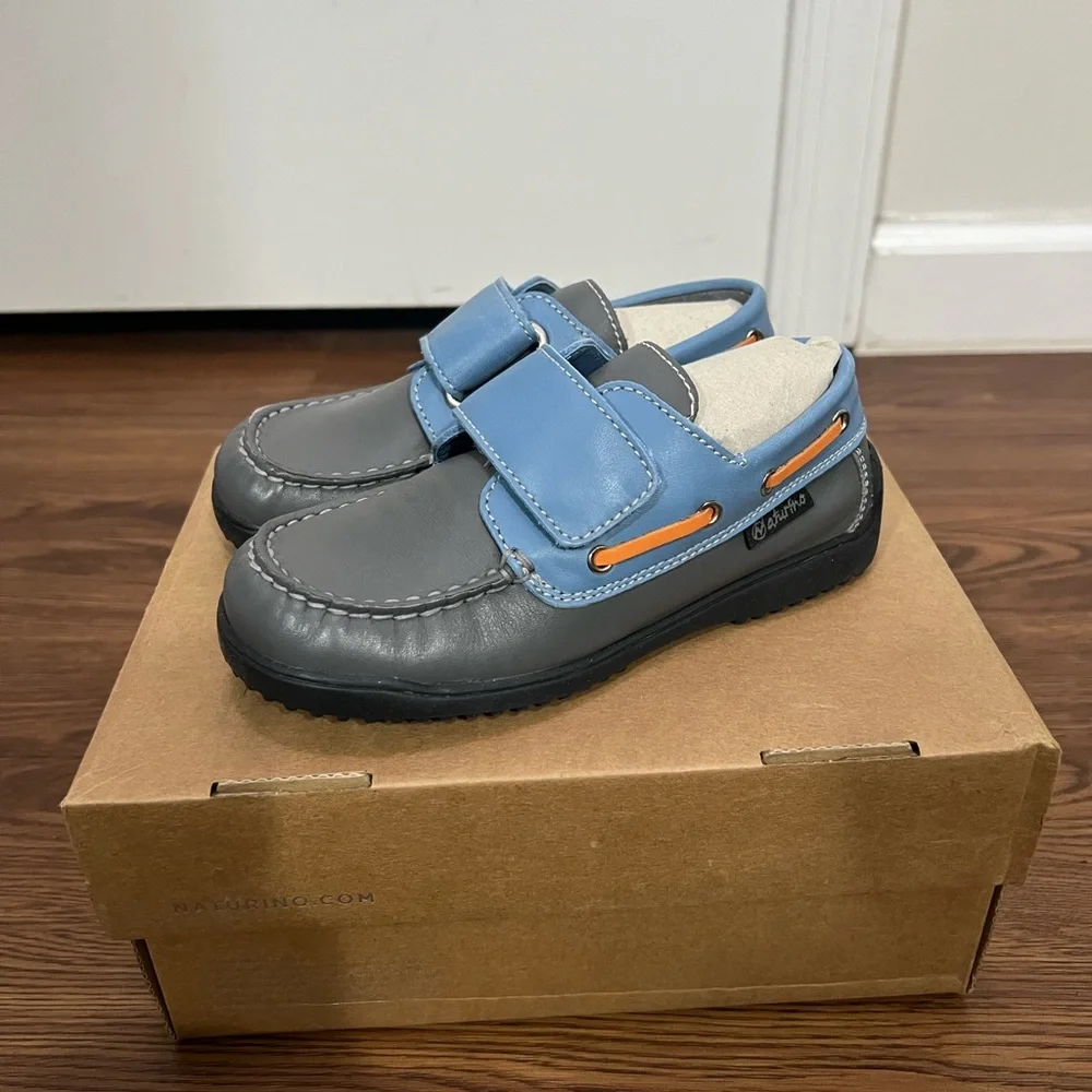 NIB Naturino Blue / Gray Leather School Shoes Size 28 EU / 11 US